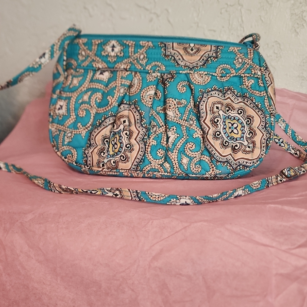 Vera Bradley Blue and Tan Crossbody Bag with Elegant Paisley